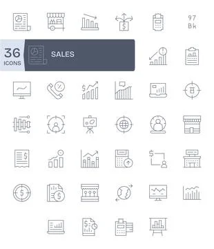 Sales Exclusive Vector Set featuring 40 Thin Line Grid Fitted 64x64 Icons Stock Illustration