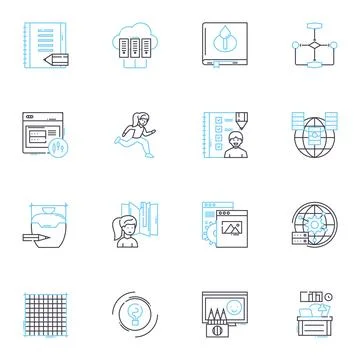Sales forecast linear icons set. Projections, Analysis, Trends, Estimations Stock Illustration