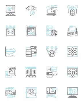 Sales forecasting linear icons set. Projections, Revenue, Optimization, Market Illustrazione stock
