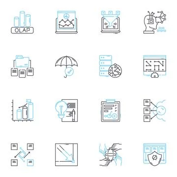 Sales forecasting linear icons set. Projections, Revenue, Optimization, Market Illustrazione stock