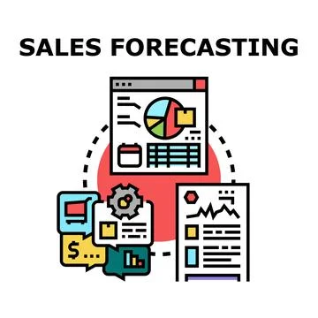 Sales forecasting process analyzing business data and trends Stock Illustration