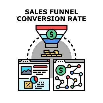 Sales funnel conversion rate optimization process analyzing data Stock Illustration