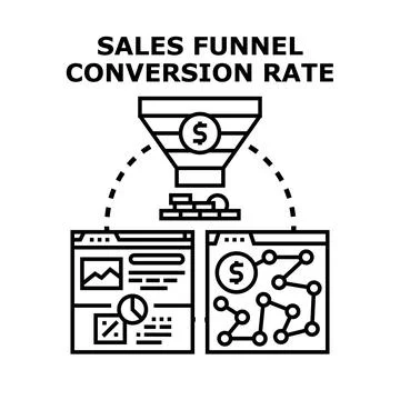 Sales funnel conversion rate optimization process analyzing data Stock Illustration