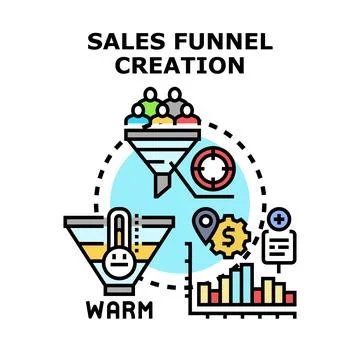 Sales funnel creation process converting potential customers Stock Illustration