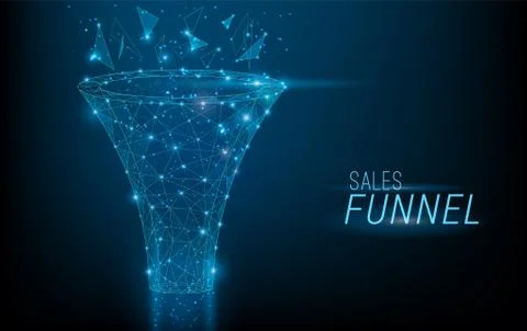 Sales funnel designed in 3D polygonal style,consisting of points, lines, and Stock Illustration