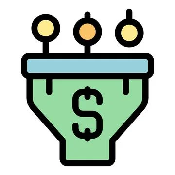 Sales funnel generating revenue with multiple inputs and dollar sign Stock Illustration