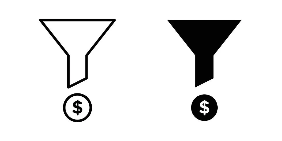 Sales funnel icon solid, line, and editable vector set. Illustrazione stock
