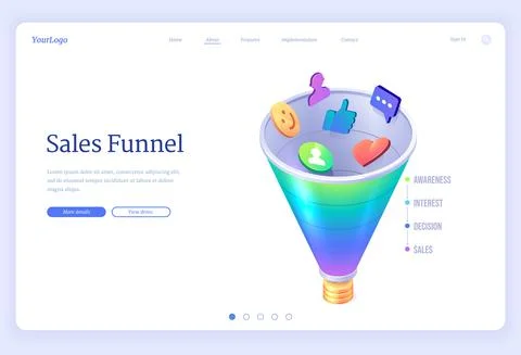 Sales funnel isometric landing, conversion rate Stock Illustration