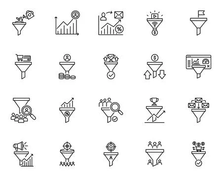 Sales Funnel Marketing Strategy Line Icon Set Vector Stock Illustration