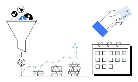 Sales Funnel Optimization with Conversion Tracking, Revenue Growth, and Calendar Stock Illustration