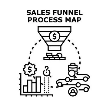 Sales funnel process map for business strategy Ilustração Stock