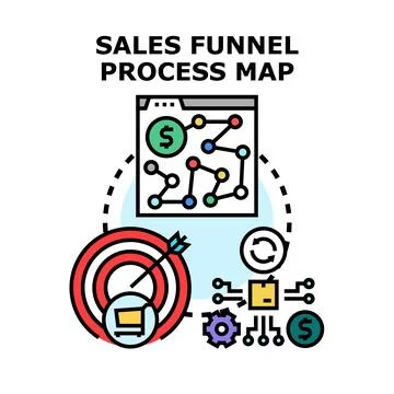 Sales funnel process map illustrating business strategy Stockillustratie