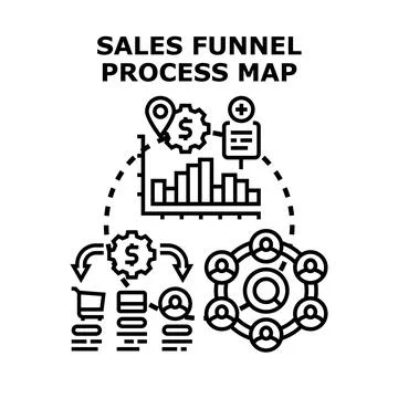 Sales funnel process mapping customer conversion strategy 库存插图