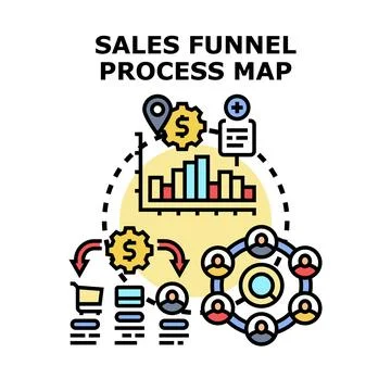 Sales funnel process mapping customer conversion strategy Stock Illustration