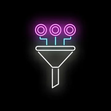 Sales funnel processing data in neon glow Stock Illustration
