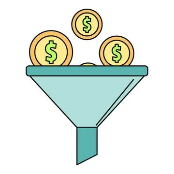 Sales funnel processing dollar coins into revenue Illustrazione stock