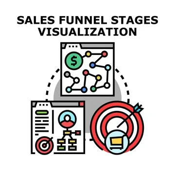 Sales funnel stages visualization for business development Stock Illustration