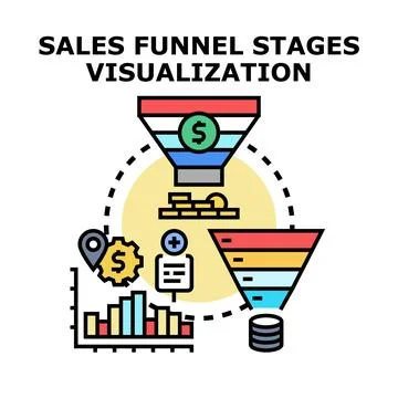 Sales funnel stages visualization process converting leads Stock Illustration