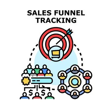 Sales funnel tracking process analyzing customer journey Stock Illustration