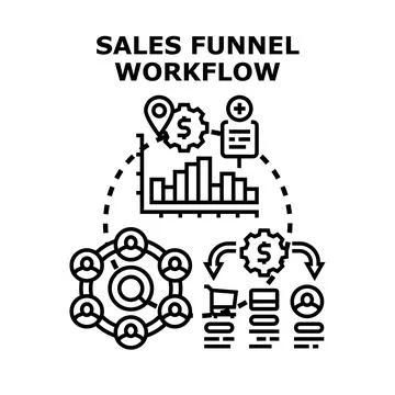 Sales funnel workflow process for business conversions 库存插图