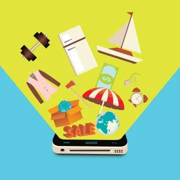 Sales of goods through the mobile device Stock Illustration
