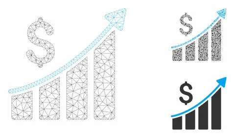 Sales Growth Bar Chart Vector Mesh 2D Model and Triangle Mosaic Icon Stock Illustration