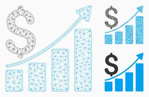 Sales Growth Chart Vector Mesh Wire Frame Model and Triangle Mosaic Icon Stock Illustration