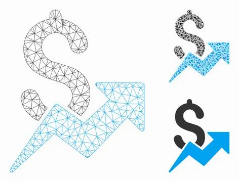 Sales Growth Vector Mesh Carcass Model and Triangle Mosaic Icon Stock Illustration
