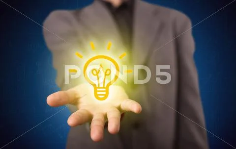 Sales guy has bright idea in the hand Stock Photos