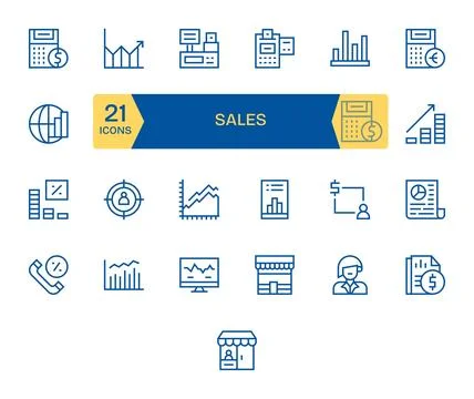 Sales High Resolution Vector Icon Pack with 25 Regular Line Editable Elements Stock Illustration