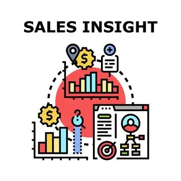 Sales insight analyzing business data and marketing strategy Stock Illustration