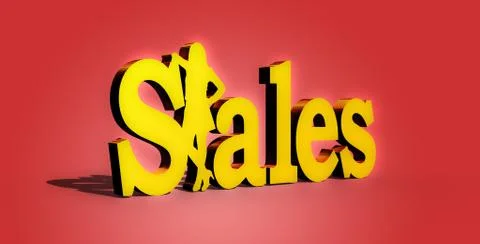 Sales lady standing in 3d text red and gold Stock Illustration