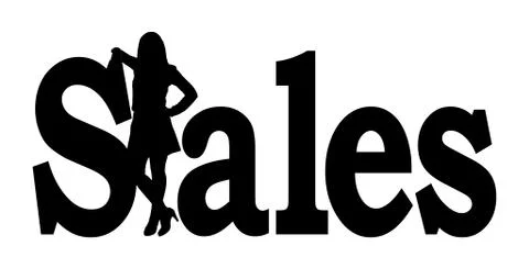 Sales lady standing in text black and white Stock Illustration