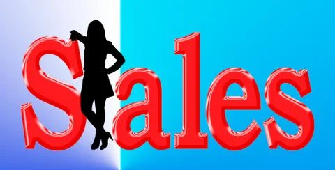 Sales lady standing in text blue and red Stock Illustration