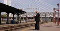 Sales Man Business Travel Suitcase Tablet Connect Using App Wait Train Arrival 4k or 4k+ Resolution