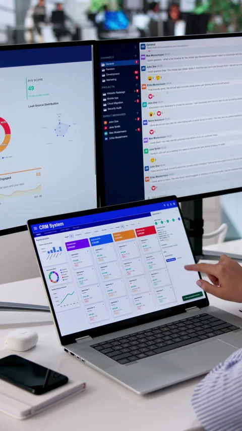 Sales Manager Analyzing CRM Software Data On Computer Stock Footage 332910923