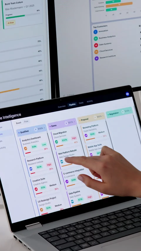 Sales Manager Analyzing Pipeline Data On Laptop Stock Footage 334526860