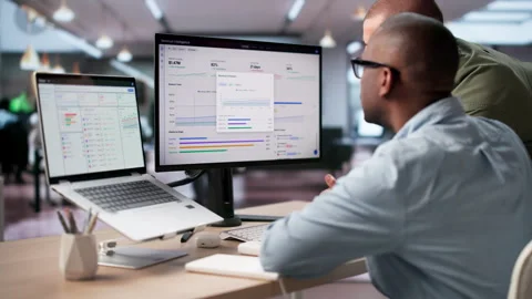 Sales Manager Analyzing Pipeline Data To Improve Revenue Stock Footage 334922285