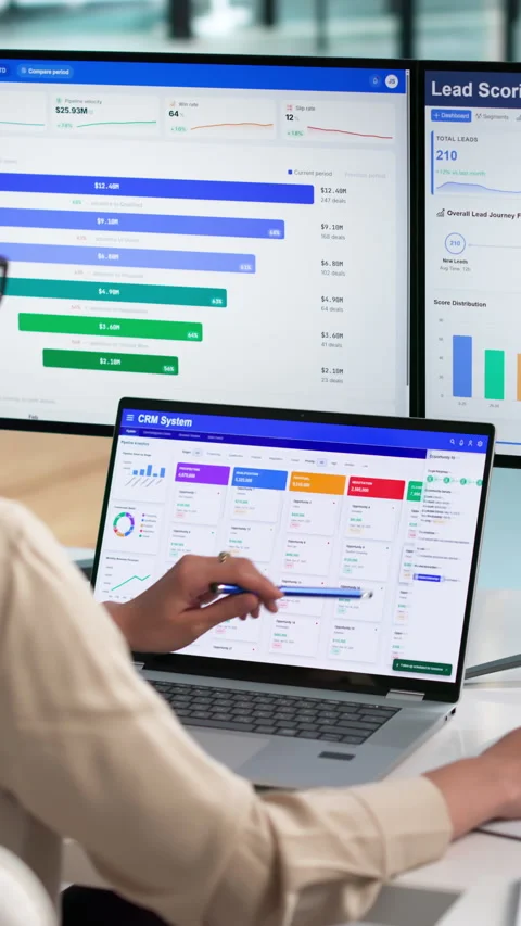 Sales Manager Reviewing Client Data On Laptop Stock Footage 337642055