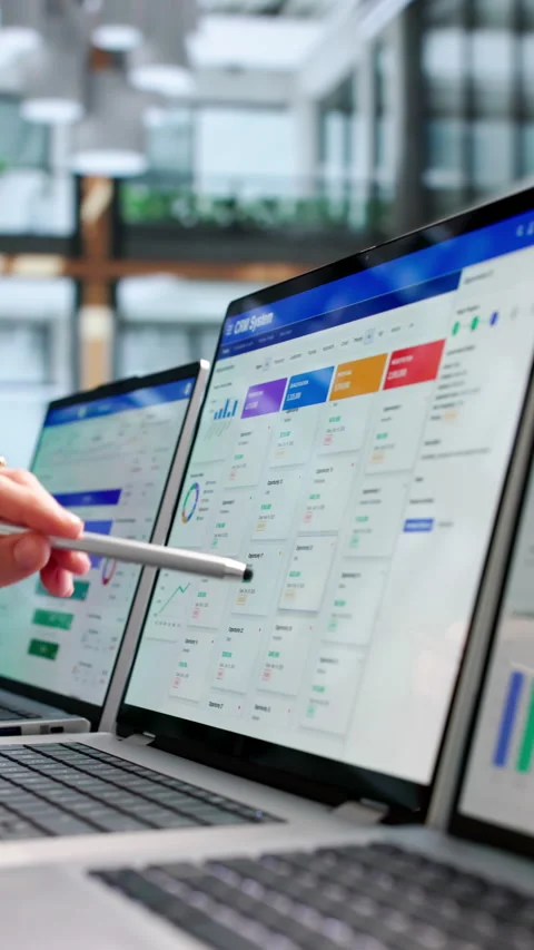 Sales Manager Reviewing Customer Data On Laptop Stock Footage 337642544