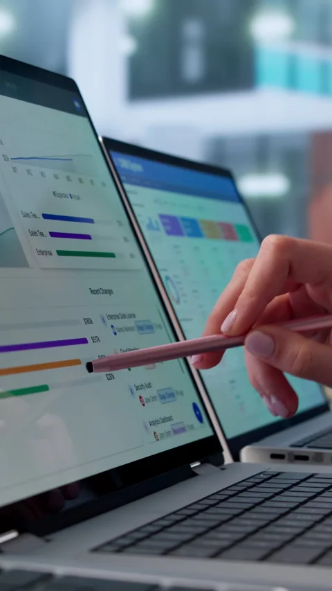 Sales Manager Reviewing Pipeline Data On Laptop Stock Footage 334527220