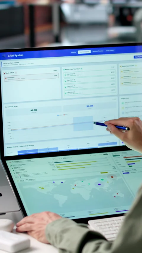 Sales Manager Reviews Customer Data Using CRM Software Stock Footage 339893798