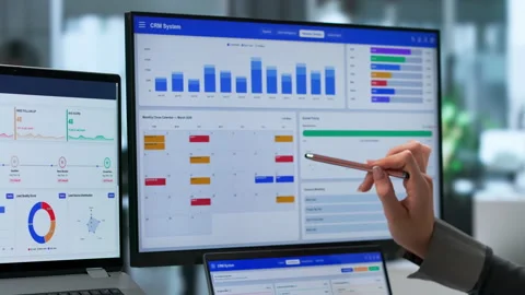 Sales Manager Reviews Customer Data On Laptop Stock Footage 343889360