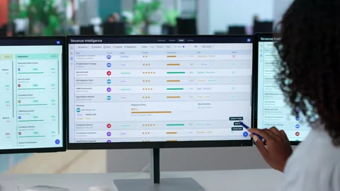 Sales Manager Studies Pipeline Data On Her Computer Stock Footage 339191929