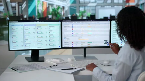 Sales Manager Studies Pipeline Data On Her Computer Stock Footage 339911204