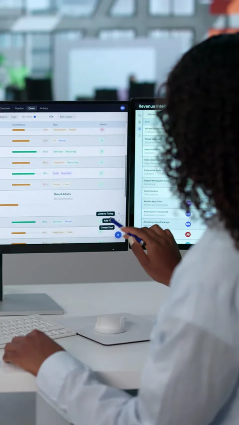 Sales Manager Studies Pipeline Data On Her Computer Stock Footage 340406774