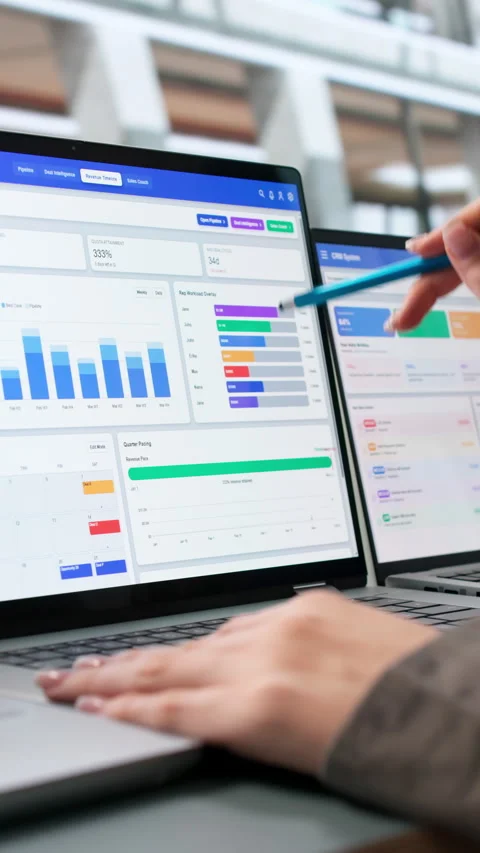 Sales Manager Tracking Customer Leads Using CRM Software Stock Footage 344715327