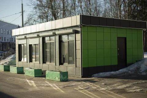 Sales office from developer. One-storey building. 스톡 사진