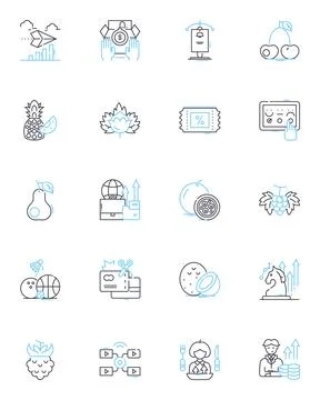 Sales outlets linear icons set. Store, Boutique, Shop, Mart, Emporium, Outlet Illustrazione stock