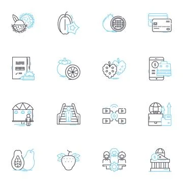 Sales outlets linear icons set. Store, Boutique, Shop, Mart, Emporium, Outlet Illustrazione stock